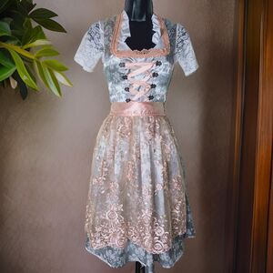 Small Oktoberfest Peach Pink Gray Dirndl Dress Bavarian German Festival